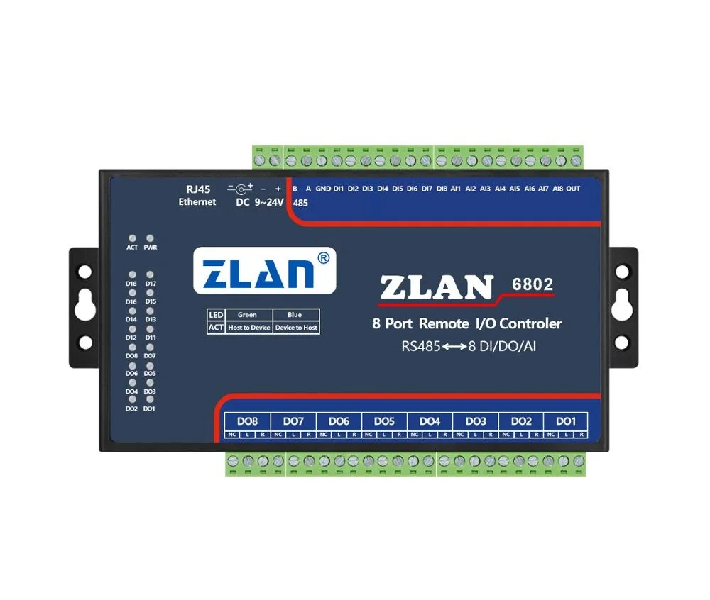 ZLAN6802 RS485 8 channels DI AI DO RS485 Modbus I/O module RTU  data collector remote controller board module