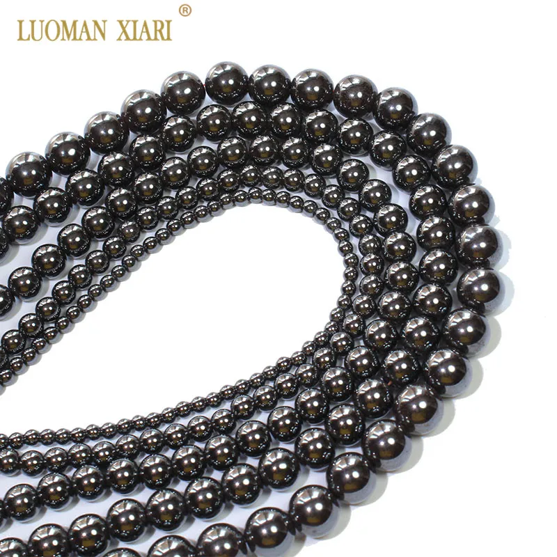 Wholesale Natural Round Stone Beads Black Hematite Iron Selectable 4/6/8/12MM For Jewelry Making DIY Bracelet Necklace 15\'\'