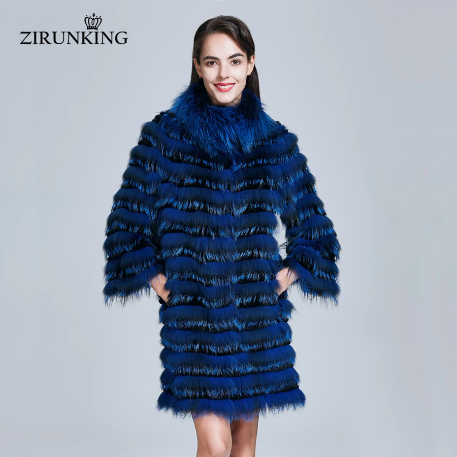 ZIRUNKING-abrigo de piel de zorro plateado para mujer, abrigo largo de lujo, cálido, a la moda, para otoño, ZC1708, novedad de 2020