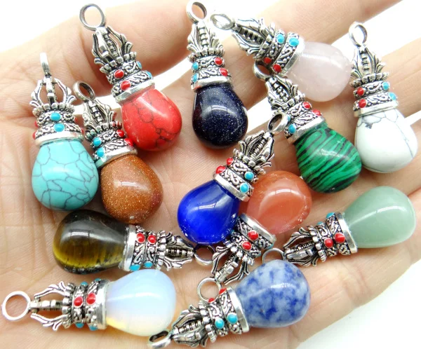 12pc high quality natural stone Quartz Crystal Opal tiger eye mix stone pillar charms chakra Pendants Jewelry making necklaces