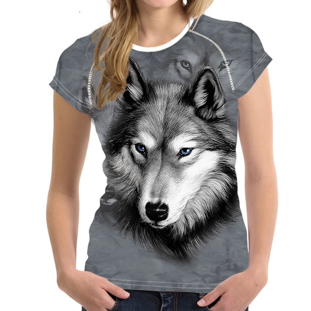 Noisydesigns New Animal Wolf Printed Women Short Sleeve T Shirt Summer Comfort Soft Top Tees For Female Ladies Tee Ropa Mujer