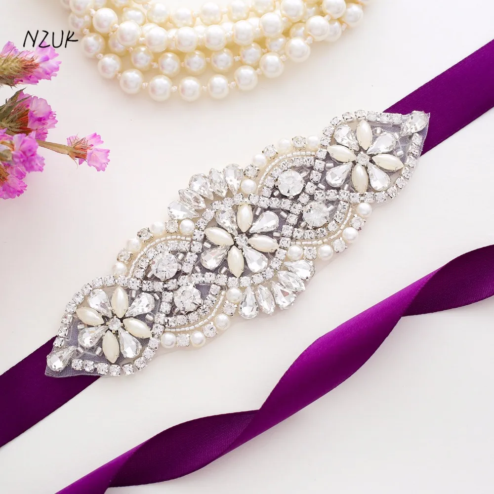 

NZUK Crystal Pearls Bridal Belt Hand Diamond Wedding Belts Silver Rhinestones Bridal Sash For Wedding Dress Accessories