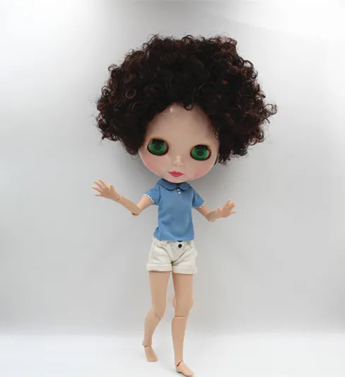 Blygirl Blyth doll Dark brown explosion short hair nude doll 30cm joint body 19 joint DIY doll can change makeup toys gift