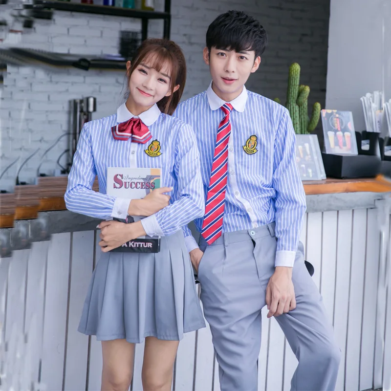 Girl School Uniform Teenager Long Sleeve School Wear Adolescent Fashion Casual Striped Shirt Uniforms Wear D-0568