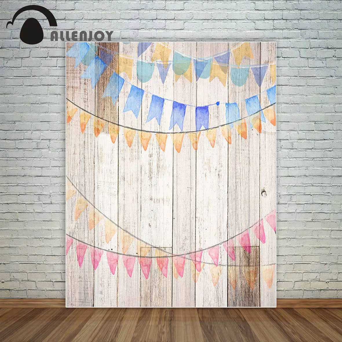 

Allenjoy Colorful watercolor flags on wood planks board photocall studio photography backgrounds photophone photocall