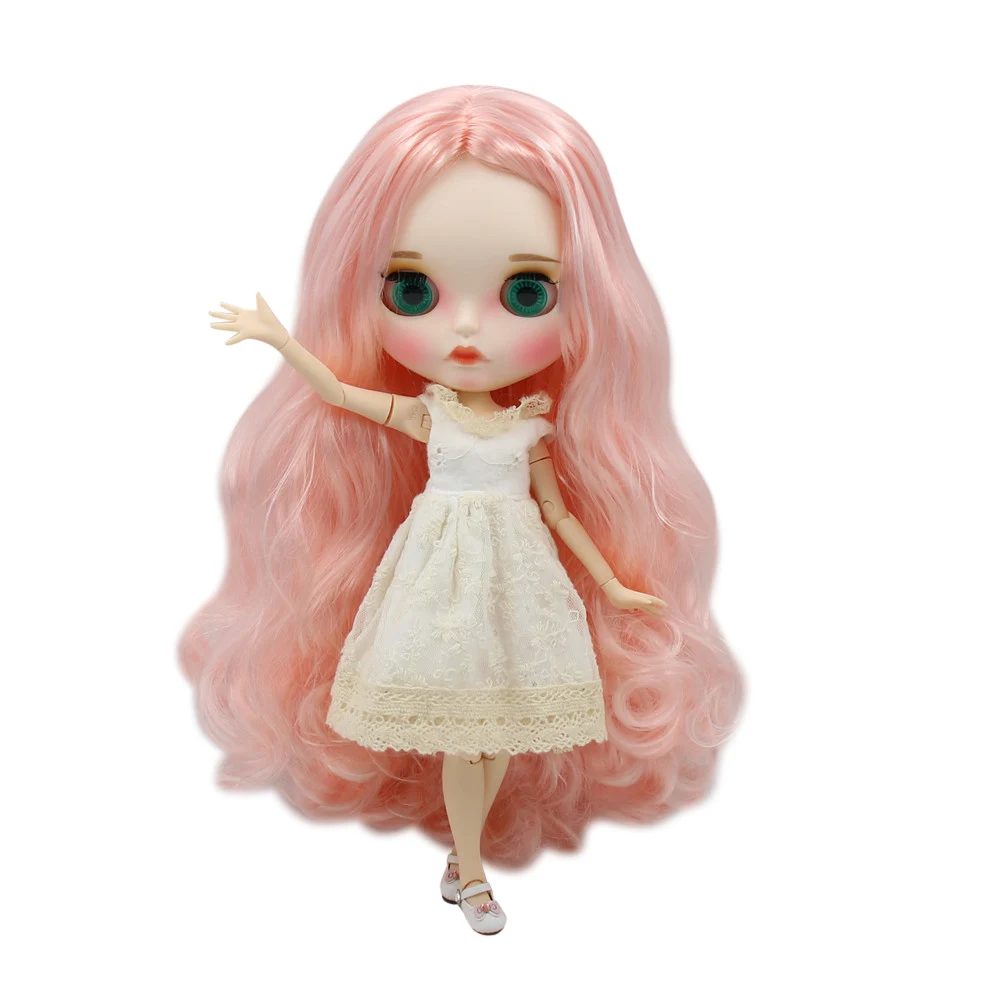 

ICY DBS Blyth Doll 1/6 BJD 30cm nude joint body with pink long curly hair and matte face BL136/1010