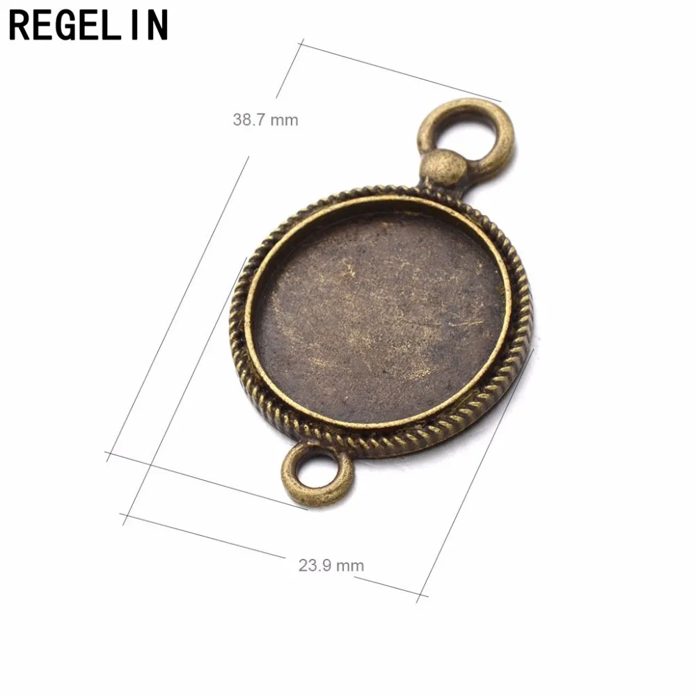 REGELIN Doppio Foro Rotondo Impostazioni Cabochon Lunetta Base del Vassoio In Bianco 10 pz/lotto 20 millimetri Cabochons di Vetro In Forma Del Cammeo Dei Monili di DIY che fanno