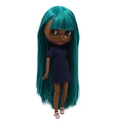 ICY DBS Blyth doll super black skin tone darkest skin black New green wild straight hair nude joint body BL1465