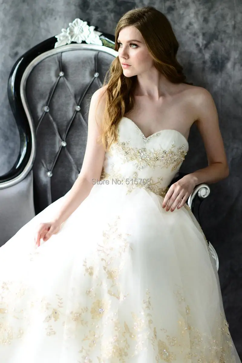 Robe de mariée de luxe transparente, Corset dos en Tulle et dentelle dorée brodée, sur mesure, robe de mariée de forme trapèze et de chapelle avec traîne