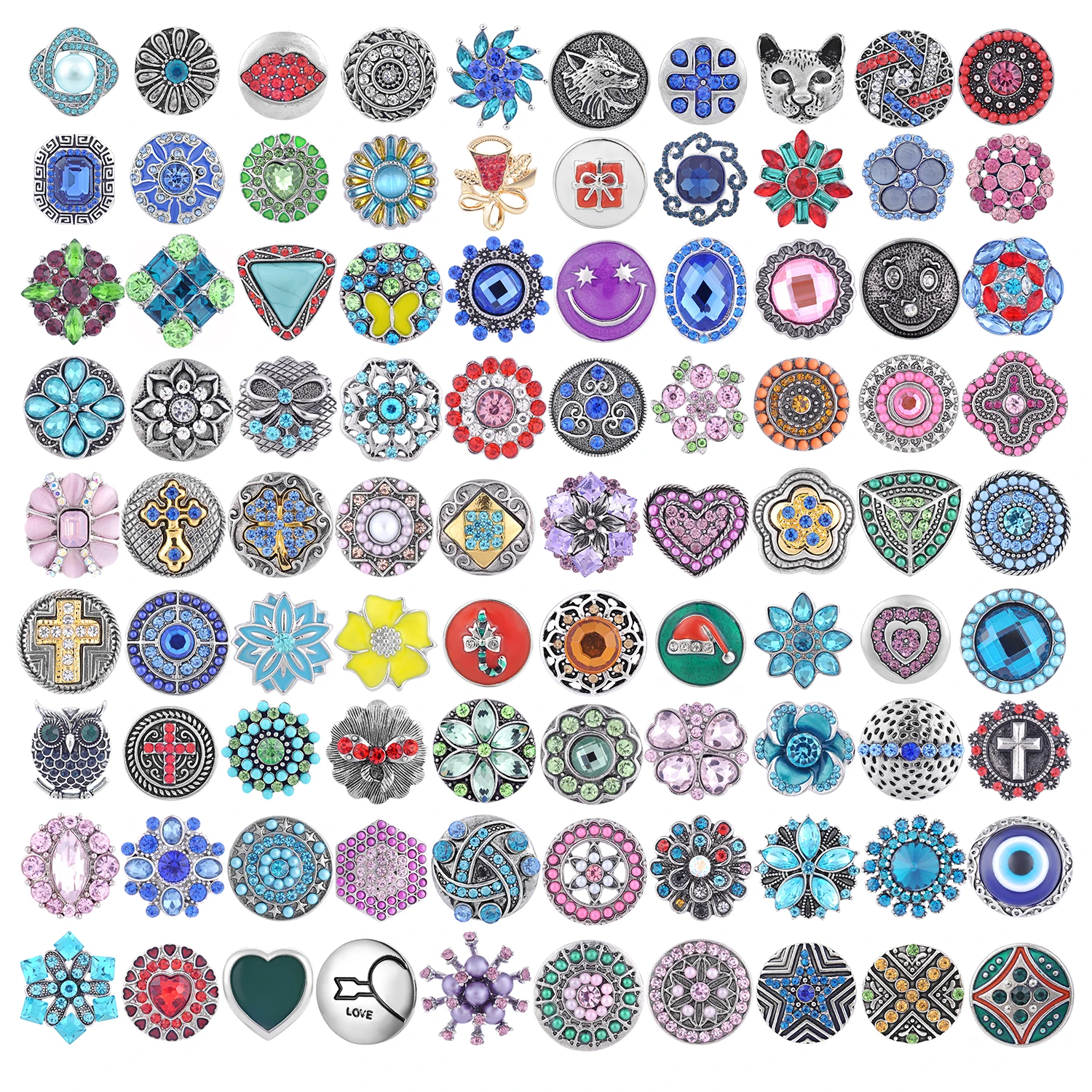 Wholesale 10pcs/lot 18mm Snap Jewelry Mix Many Styles 18mm Metal Snap Buttons Rhinestone Ginger Snaps Jewelry