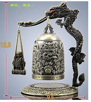 

decoration Tibet copper silver Exquisite Tibet BRASS Carved Dragon&buddha Bell Garden Decoration