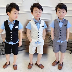 Kids Boys Summer Vest+Shorts 2PCS Clothing Set Gentleman Wedding Dress Children Plaid Party Formal Wear Suit F130