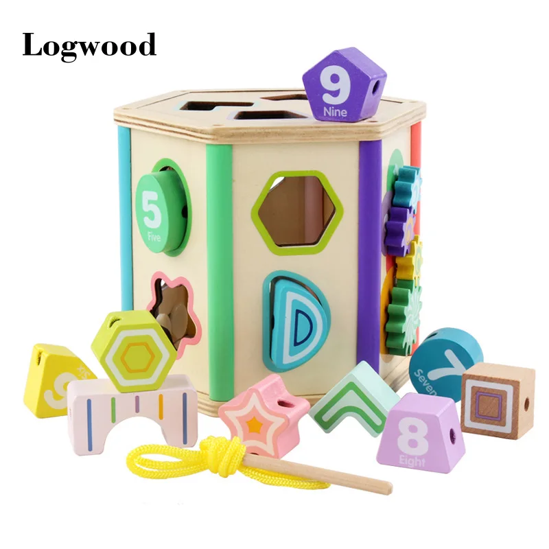 

Wooden baby toy Colorful Shape matching building blocks wooden box DIY beads baby wooden children's toys gifts