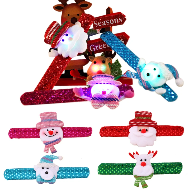 1 Pcs Christmas LED Light Patted Circle Bracelet Gifts New Year Party Children's Toys Santa Wrist Snowman Elk Snap Ring