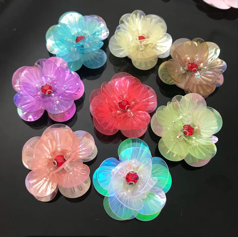 Paillettes Toppe e Stemmi In Rilievo Fiori di Stoffa FAI DA TE Appliue Accessori di Abbigliamento Maglione Decorato 3D Fiore Patch per I Vestiti