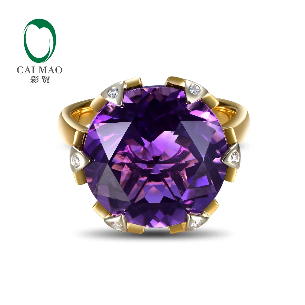 New Free Shipping 9.02ct 15mm Round Purple Amethyst 14k Gold Natural Diamond Engagement Ring