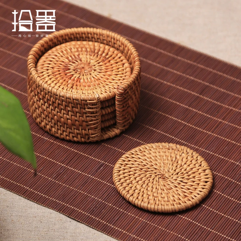 Handwork Rattan Cup Coasters Coffee Cup Mat Cup Cushion Kung Fu Tea Set Tea Table Placemats Mug Pads Holder Cup Decoration