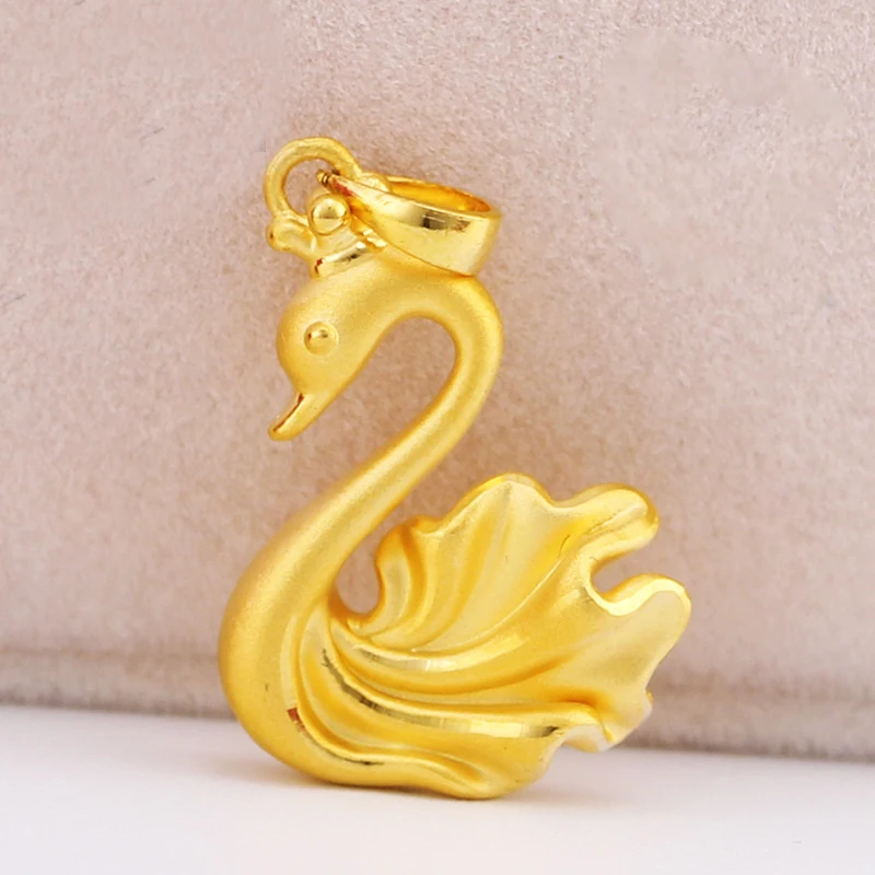 24K Yellow Gold Pendant Hot sale Women 999 3D Yellow Gold Crown Swan Pendant P6219