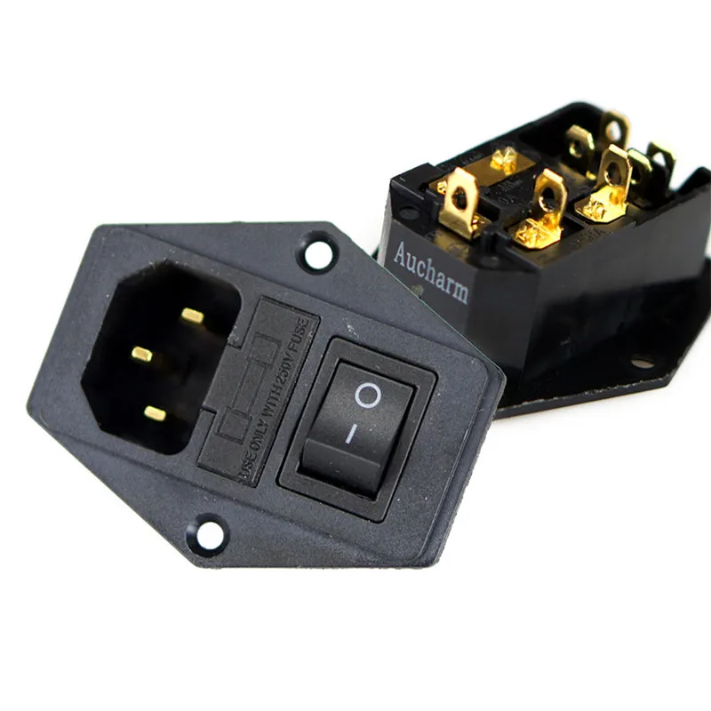 1 piece Gold-plated copper brass power socket and fuse seat and power switch for amplifier dac muisc player