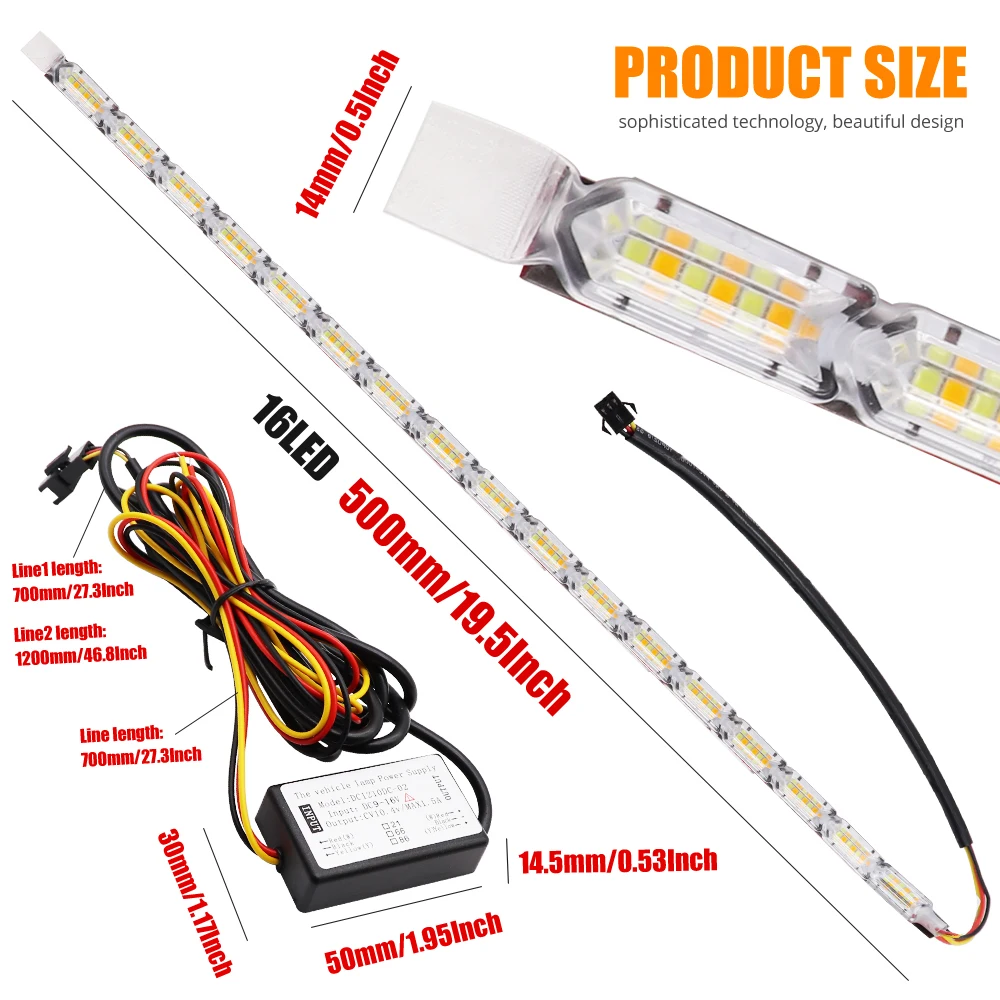 2pcs Flexible LED Strip DRL Daytime Running Light Turn Signal Waterproof Flowing White Yellow Car Front Headlamp Driving Light