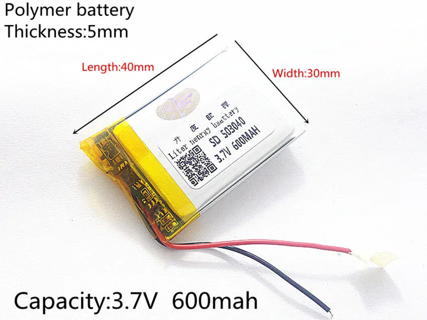 3.7V 600mAh 503040 Lithium Polymer LiPo Rechargeable Battery ion cells For Mp3 Mp4 Mp5 DIY PAD DVD E-book bluetooth headset