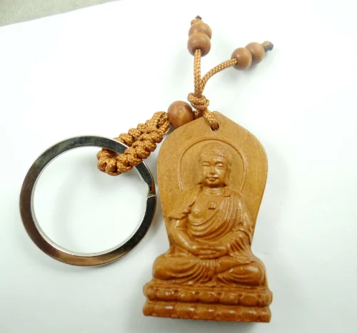 Natural mahogany three-dimensional engraving Guanyin barrel keychain Buddha key ring jewelry gift for men and women 1pc