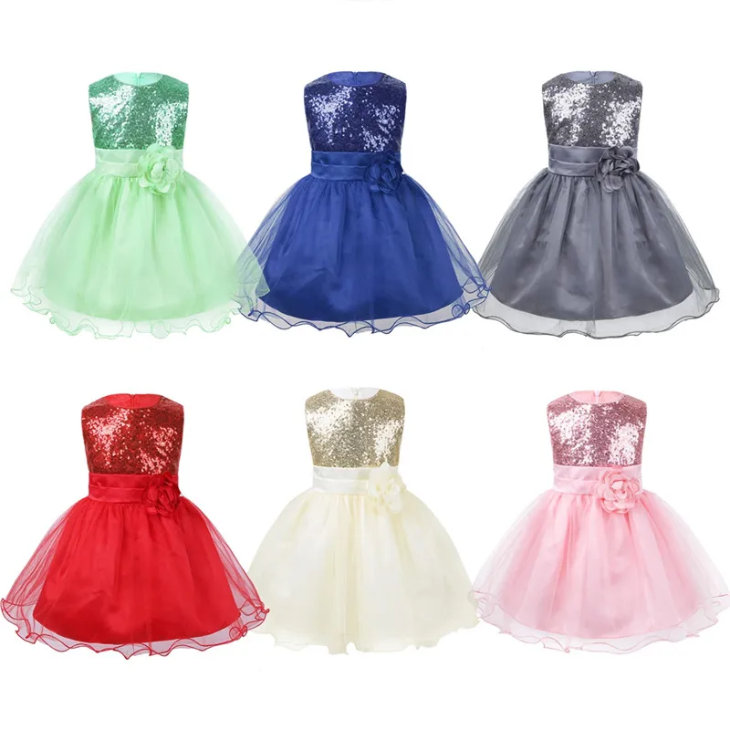 Baby Meisjes Mouwloze Bandjes Tie Pailletten Mesh Bloem Prinses Bruidsmeisje Jurk Voor Pageant Bruiloft Verjaardag Partij Formele Kleding