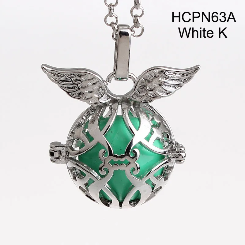 JOYMARK 5pcs/lot Double Angel Wings Hollow Cage Mexican Chime Magic Box Sound Ball Pendant Pregnancy Maternity Necklaces HCPN63