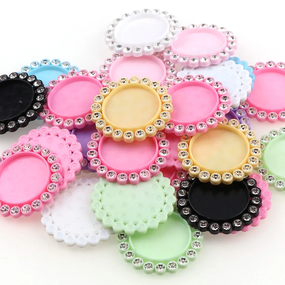 

50Pcs/set Colorful Round Base Setting Rhinestone Cabochon Base Frame Mix Color Resin Flatback Setting Accessory 30mm Inner 20mm