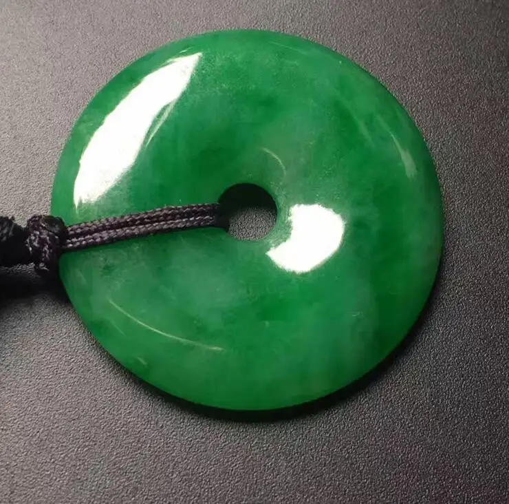 Beautiful wholesale Chinese natural hand-carved Harmony Lucky Green jade pendant + Rope Necklace Fashion Jewelry