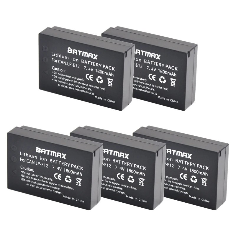 

Batmax 5pc 1800mAh LP-E12 LPE12 E12 Rechargeable Digital Camera Battery for Canon EOS EOS M M2 M100 M10 Rebel SL1 100D Kiss X7