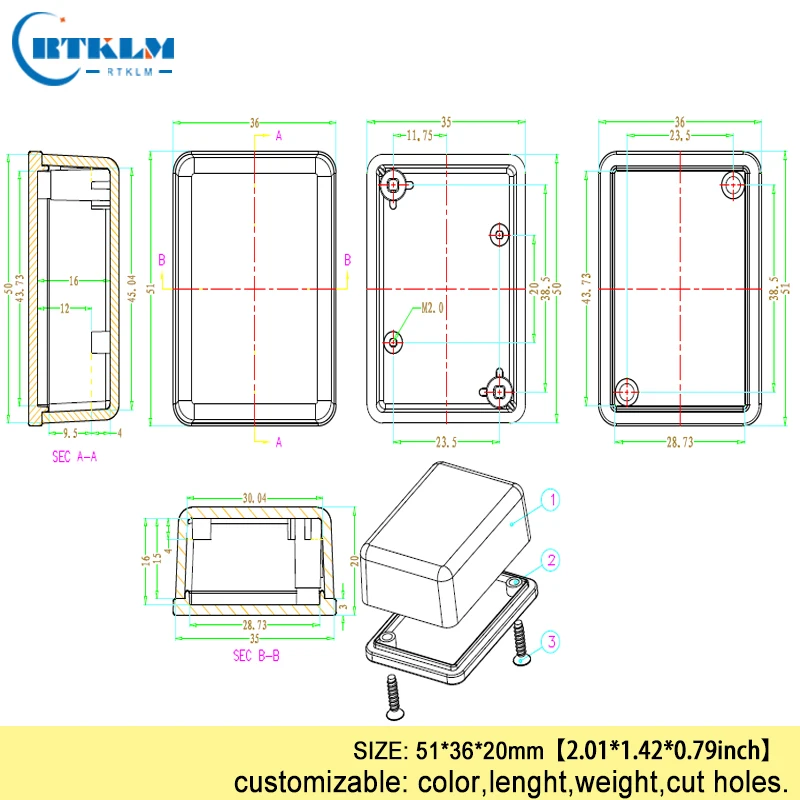 DIY electric controller box Small junction box ABS plastic enclosure distribution box DIY project box 51*36*20mm