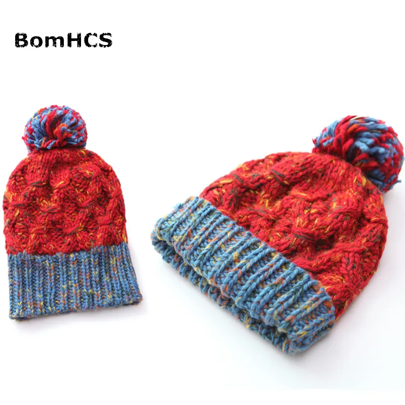 BomHCS 3 Pcs Suit Warm Winter Handmade Knit Gloves + Scarf + Hat Cute Two Colors Mosaic