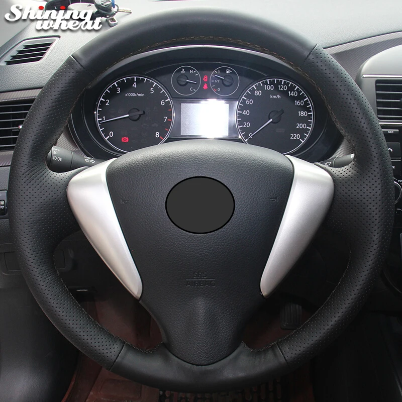 

Shining wheat Black Genuine Leather Steering Wheel Cover for Nissan Tiida Sylphy Sentra 2014 Note