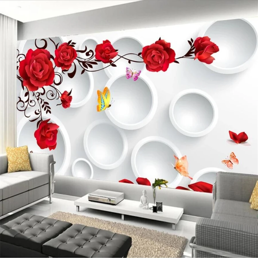 beibehang Custom wallpaper 3D mural circle rose romantic love background wall living room bedroom wall papers home decor mural image 2