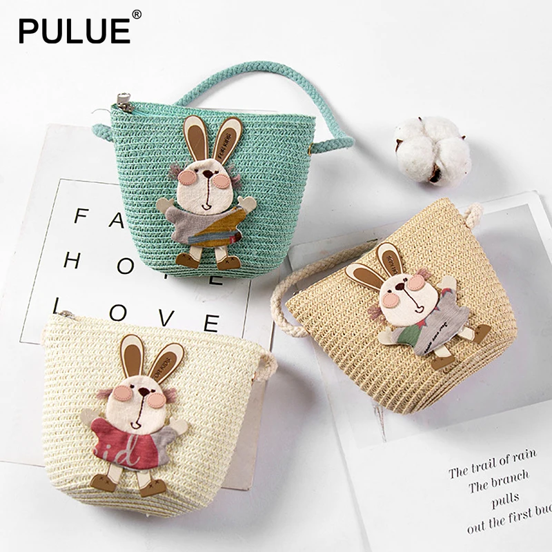 Summer Hand Made Straw Bags Children Single Inclined Shoulder Bags Exquisiteness Kids Cartoon Coin Purses Cute Princess Handbags