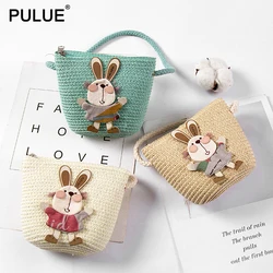 Summer Hand Made Straw Bags Children Single Inclined Shoulder Bags Exquisiteness Kids Cartoon Coin Purses Cute Princess Handbags