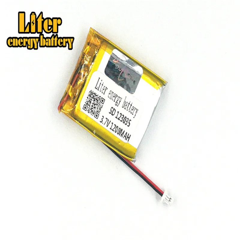 1.0MM 2pin connector 123035 1200mah 3.7V Rechargeable lipo battery solar li ion polymer lithium battery e-books GPS PDA