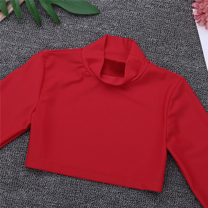 Kids Girls Long Sleeves Dancing Crop Top Casual Cropped Sweatshirt Tops for Girls Cheer Ballet Gym Costume Ballroom Dancewear