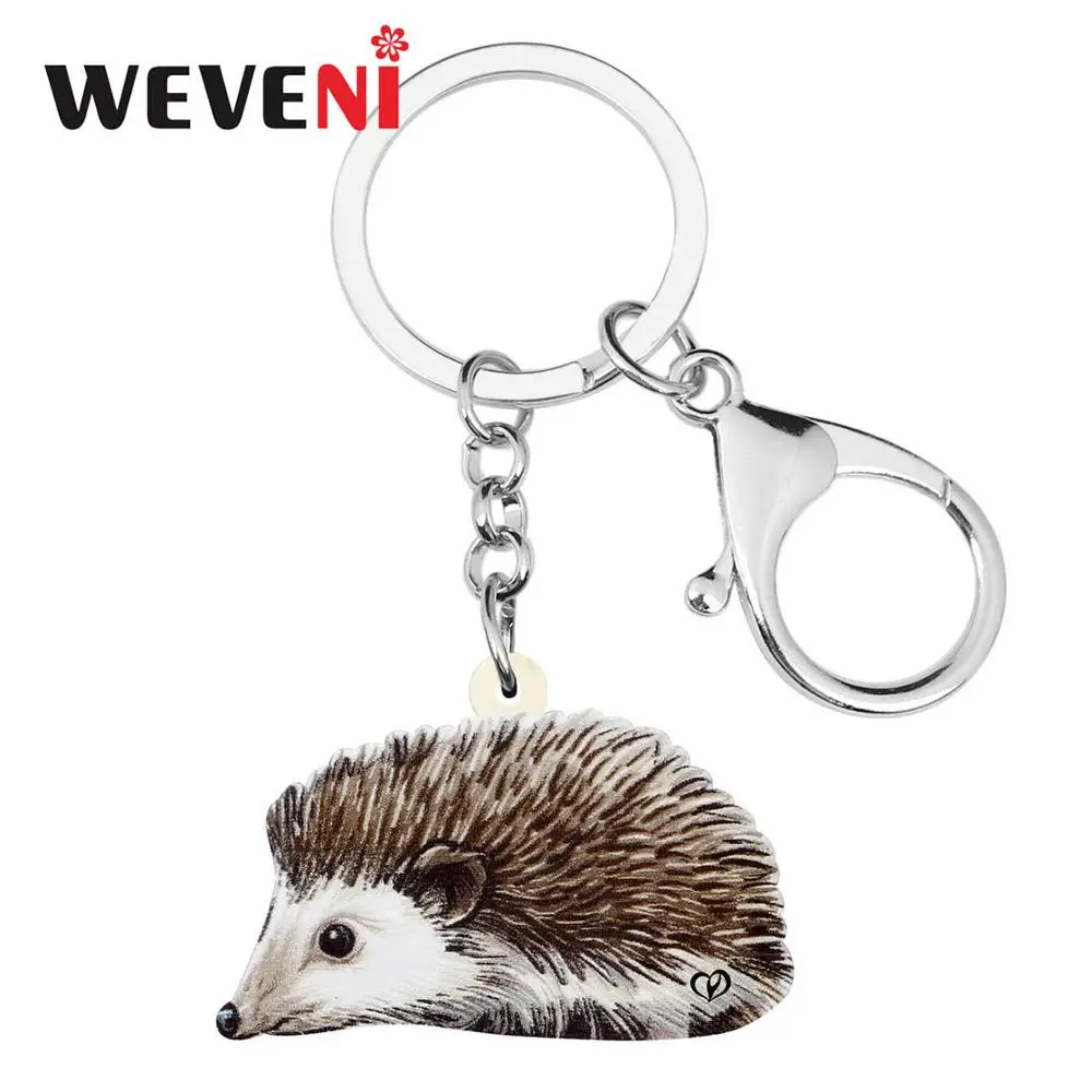 WEVENI Acrylic Cute Black Eyes Small Hedgehog Key Chains Key Ring Fashion Animal Jewelry For Women Girls Bag Car Charm Pendant