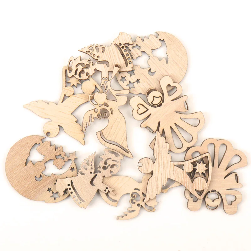 Mix Wooden Angel Pattern Scrapbooking Painting Collection Craft Handmade Accessory Home Decoration DIY 44-48mm 10pcs