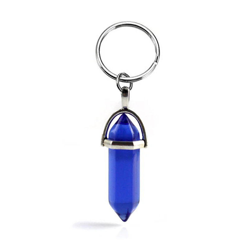 Fashion Hexagonal Column Quartz Keychain Women Bag Car Trinket Pink Crystal Bullet Key Chains on Pants Jewelry Couple Party Gift