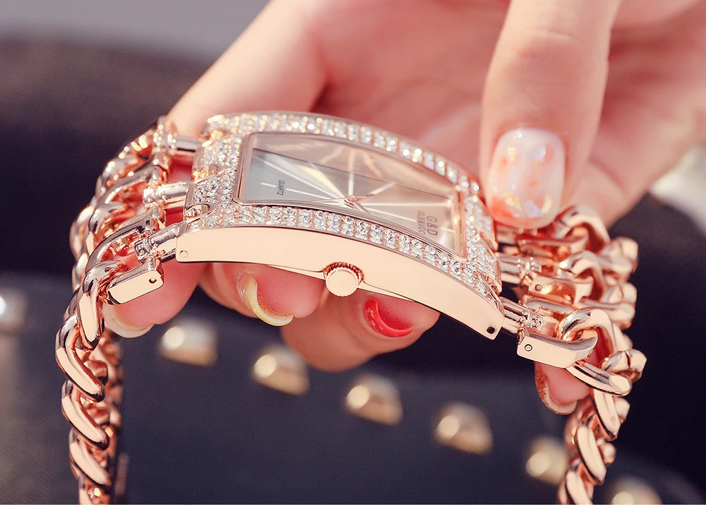 G&D GLE&VDO montre femme Luxury Rectangular Case with Rhinestones Quartz Ladies Watch Female Bracelet Wristwatch