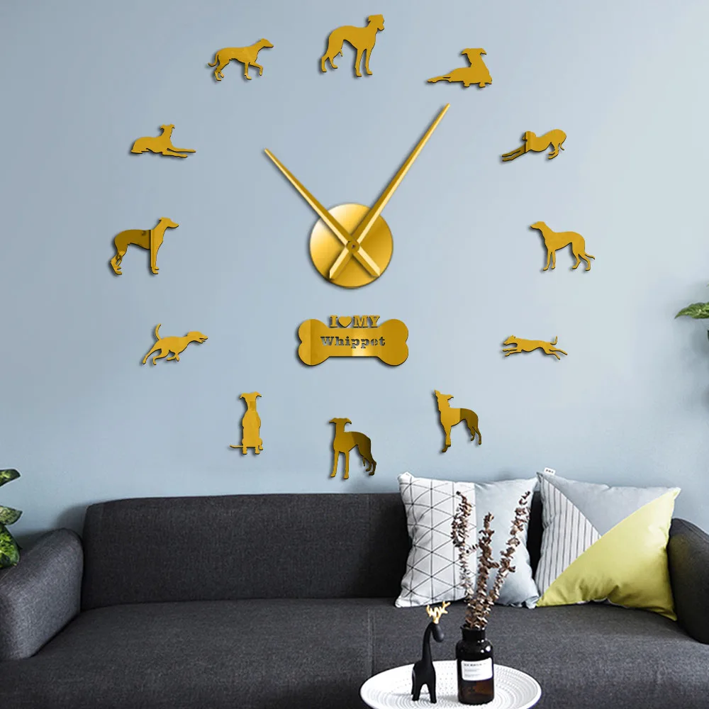 Snapdog Dog Breed Whippet Wall Clock Animal Home Interior Decoration Frameless DIY Giant Watch Pet Shop Puppy Dog Home Art Decor