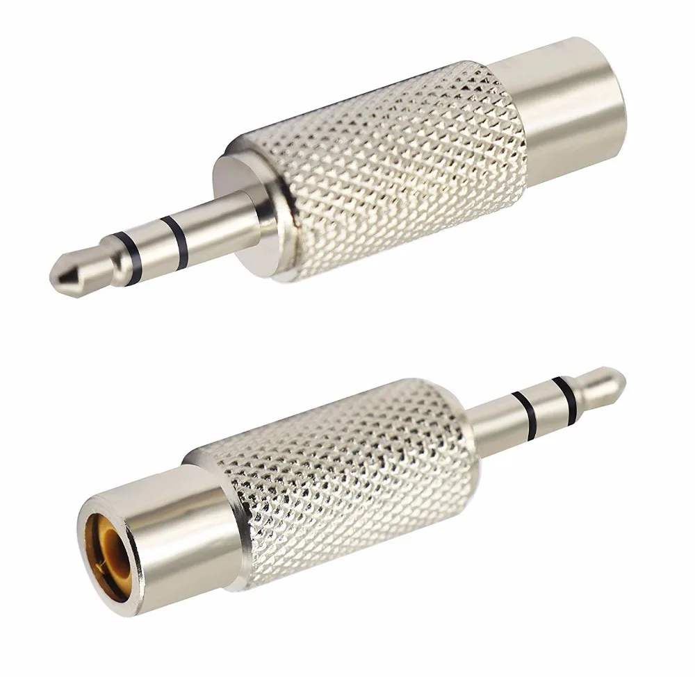 RCA to 3.5MM Audio Adapter Metal 3.5mm (1/8 Inch) Stereo Plug Male to RCA Female Jack Adaptor Connector(Silver)(2 pcs, 3-Pole)