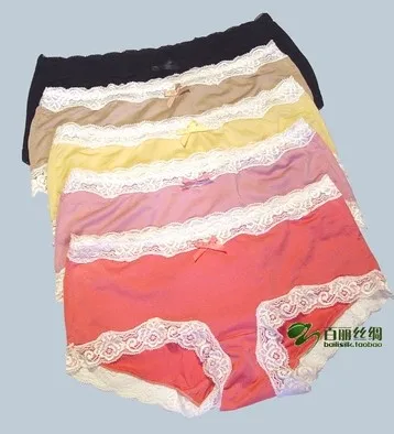 Special offer for 100% mulberry silk low sexy female waist lace shorts Pure silk underwear pants (five colours)