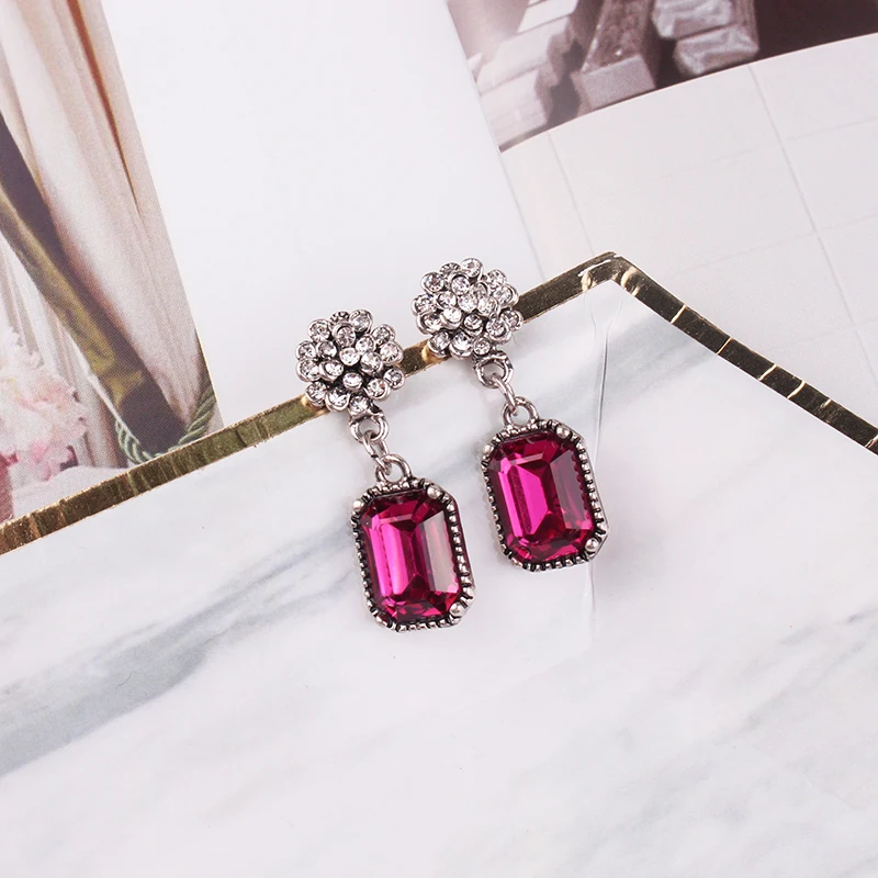 Multiple Crystal Stone Drop Earrings Square Candy Color Dangle Earrings for Women Christmas Party Gift Jewelry