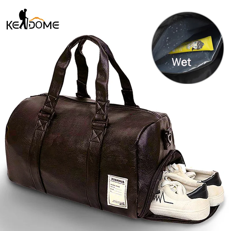 Dry Wet PU Leather Gym Bag Outdoor Travel Handbag For Women Men Waterproof Fitness Training Simming SPorts Shoulder Bags XA170D