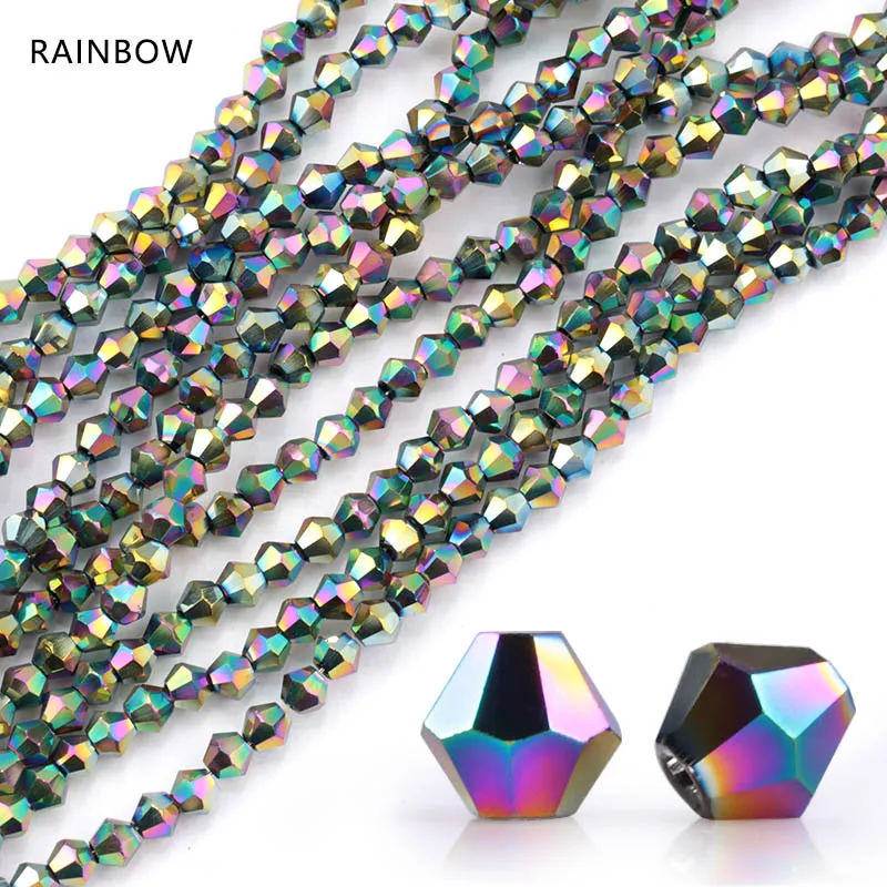 Plated color 4mm 100pcs/pack Multicolor bicone crystal loose beads fashion glass beads for Garment making