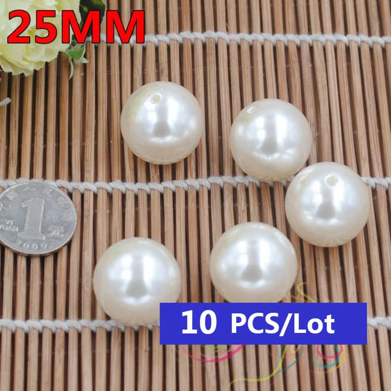 Imitation Round Big Pearl Beads for Jewelry Making, 20-40mm, Accessory for Jewelry Necklace, Bracelet, Fadeless Dress Making Mat